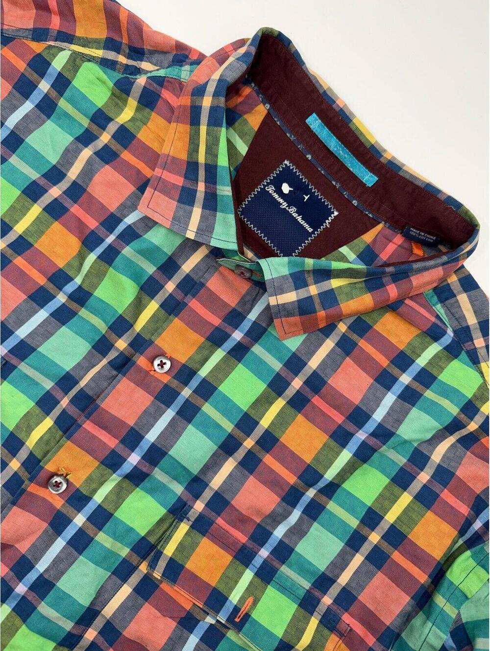 Tommy Bahama Long Sleeve Shirt Mens Sz 3XT Green Orange Blue Button Up Front